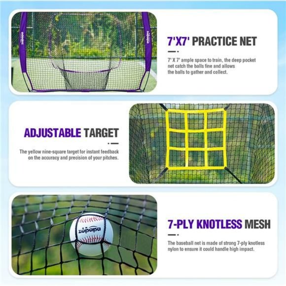 7x7 Feet Baseball Softball Hitting Pitching Net Tee Caddy Set with Strike Zone - Picture 4 of 6
